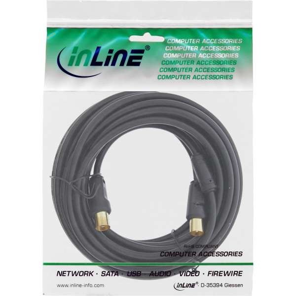 InLine Antennenkabel Premium - 2x geschirmt - mit Filter - >85dB - schwarz - 10m