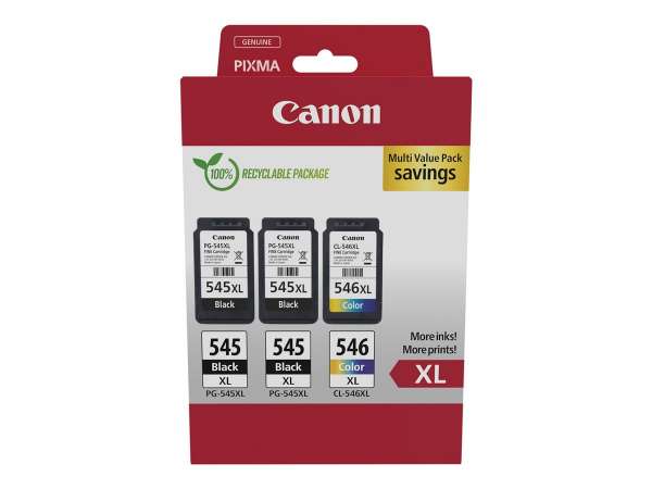 Canon PG-545XL x2 /CL-546XL Multi Pack - 3er-Pack - Hohe Ergiebigkeit - Schwarz, Farbe (Cyan, Magent
