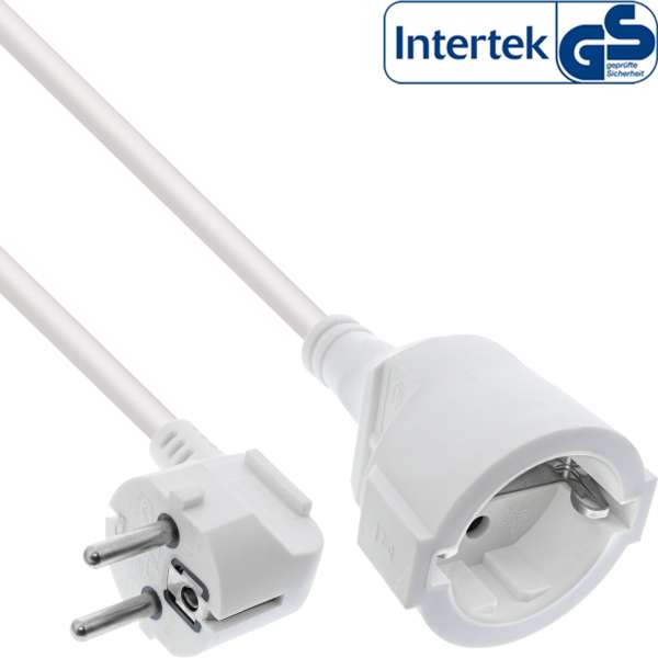 InLine Strom-Verlängerung Schutzkontakt Stecker gewinkelt / Buchse - weiß - 1m