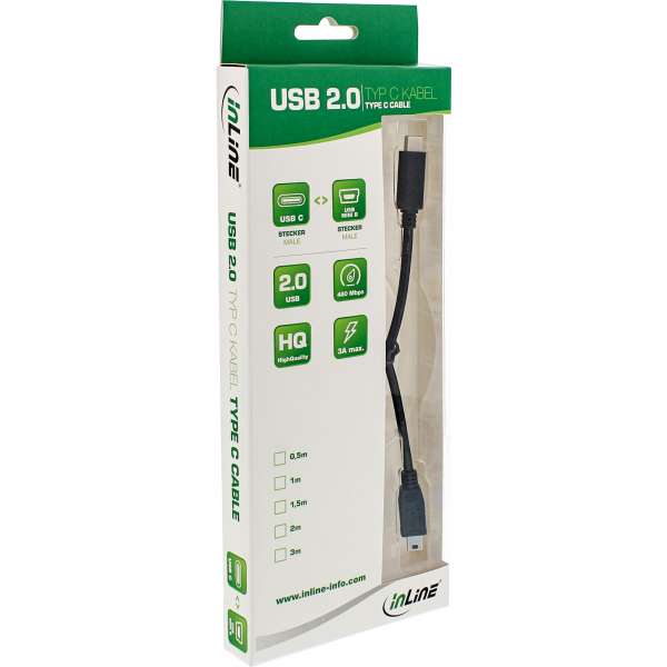 InLine USB 2.0 Kabel - USB-C Stecker an Mini-B Stecker - schwarz - 5m