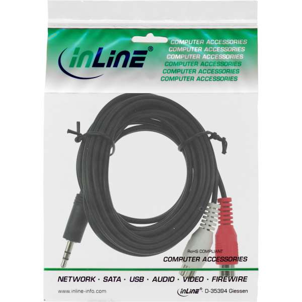 InLine Cinch/Klinke Kabel - 2x Cinch Buchse an 3,5mm Klinke Stecker - 5m