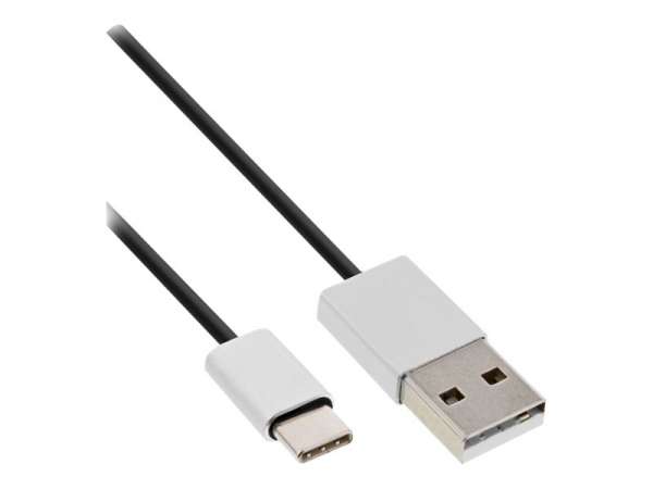 InLine USB 2.0 Kabel - USB-C Stecker an A Stecker - schwarz/Alu - flexibel - 0,5m