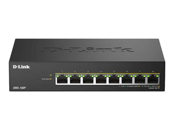 D-Link DMS-108P - Switch - unmanaged - 8 x 10/100/1000/2.5G - Desktop - PoE+ (230 W)