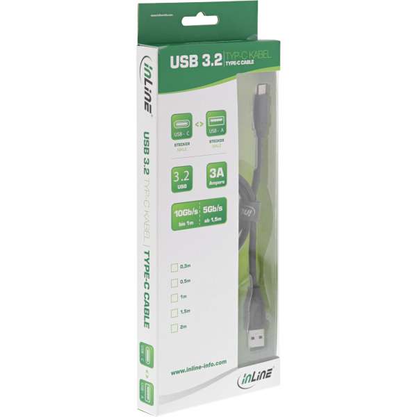 InLine USB 3.2 Gen.1x2 Kabel - USB-C Stecker an A Stecker - schwarz - 1,5m