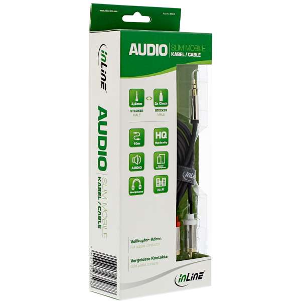 InLine Slim Audio Kabel Klinke 3,5mm Stecker an 2x Cinch Stecker - 10m