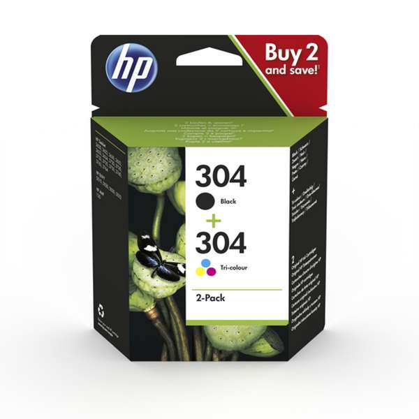 HP 304 - 2er-Pack - pigmentiertes Schwarz, Farbe (Cyan, Magenta, Gelb)
