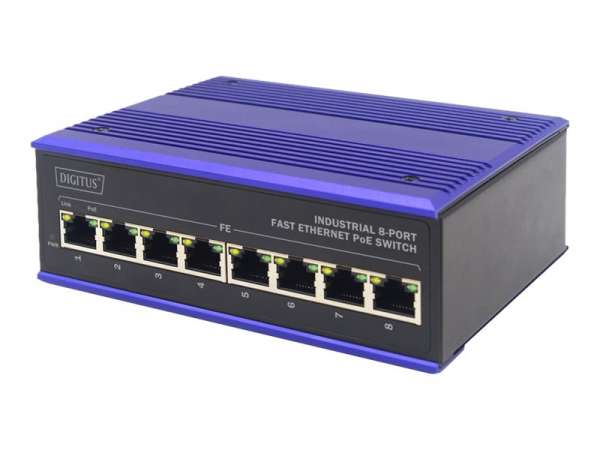 DIGITUS 8 Port Fast Ethernet Netzwerk PoE Switch,Industrial, Unmanaged