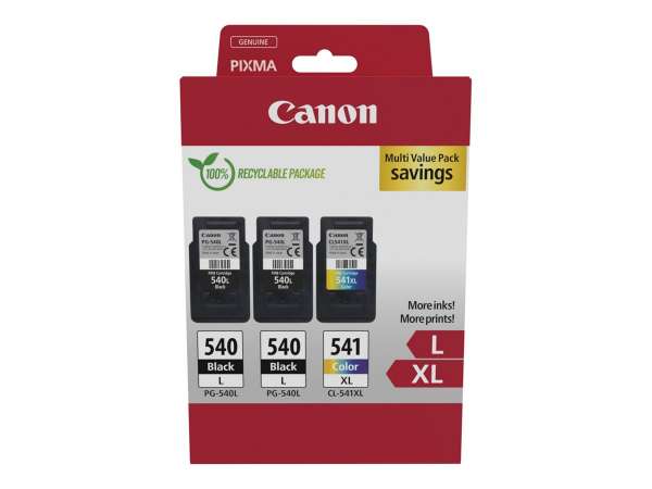 Canon 540L x2/CL-541XL Multipack - 3er-Pack - Hohe Ergiebigkeit - Schwarz, Farbe (Cyan, Magenta, Gel