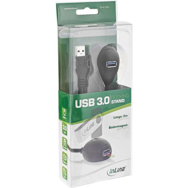 InLine USB 3.2 Gen.1 Verl. - USB A Stecker / Buchse - schwarz - mit Standfuß - 2m