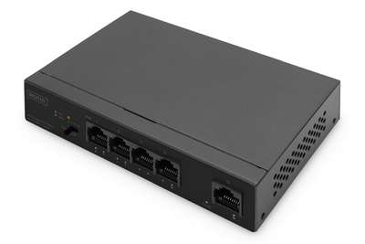 DIGITUS 4+1-Port Gigabit PoE Netzwerkswitch, Desktop, unmanaged, 1 Uplink Port RJ45, 60 W, af/at
