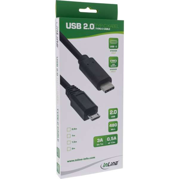 InLine USB 2.0 Kabel - USB-C Stecker an Micro-B - schwarz - 1m