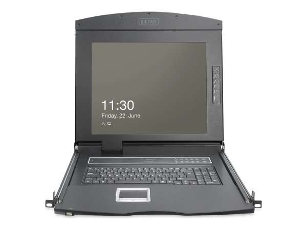 DIGITUS Modulare HD LCD KVM Konsole mit 19" TFT, 8-Port HDMI KVM Anschluss, Touchpad, französisches