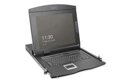 DIGITUS Modulare HD LCD KVM Konsole mit 19" TFT, 16-Port VGA KVM Anschluss, Touchpad, türkisches Tas
