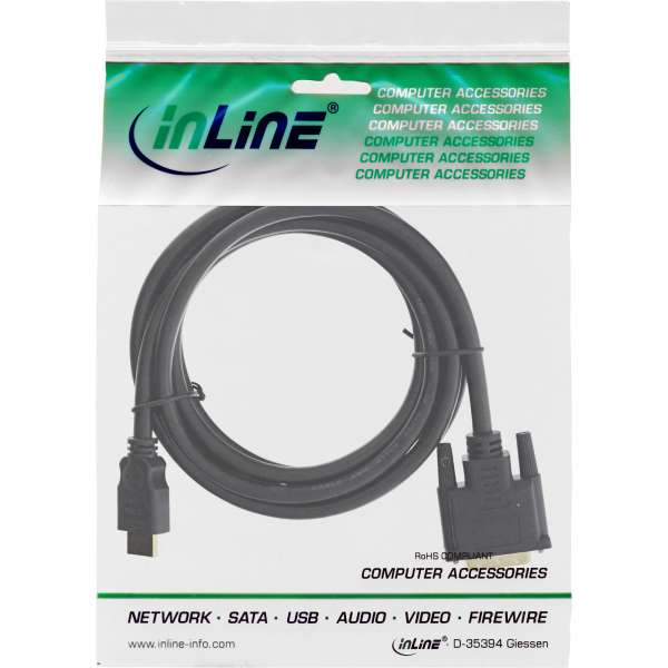InLine HDMI-DVI Kabel - schwarz / gold - HDMI Stecker auf DVI 18+1 Stecker - 2m