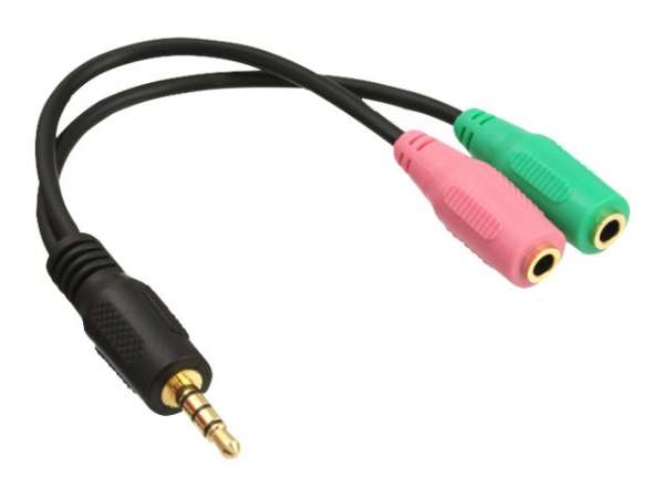 InLine Headset Adapterkabel - 3,5mm Stecker an 2x3,5mm Buchse - schwarz - 0,25m