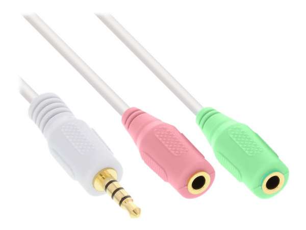 InLine Headset Adapterkabel - 3,5mm Stecker an 2x3,5mm Buchse - weiß - 1m