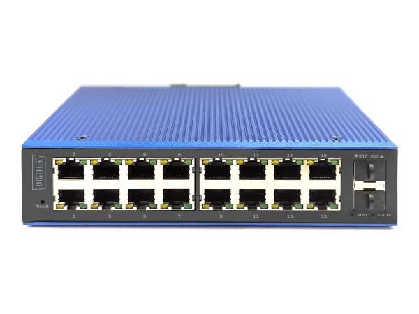 DIGITUS Industrieller 16+2-Port L2 managed Gigabit Ethernet PoE Switch