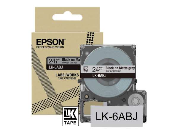 Epson LabelWorks LK-6ABJ - Matt - schwarz auf mattem Grau - Rolle (2,4 cm x 8 m)