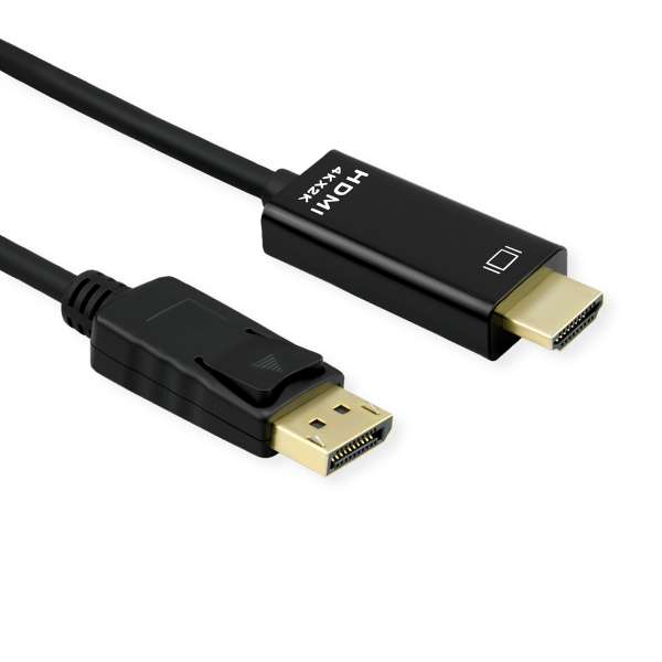 ROLINE Adapterkabel - DisplayPort männlich zu HDMI männlich - 1 m - abgeschirmt - Schwarz - vergolde