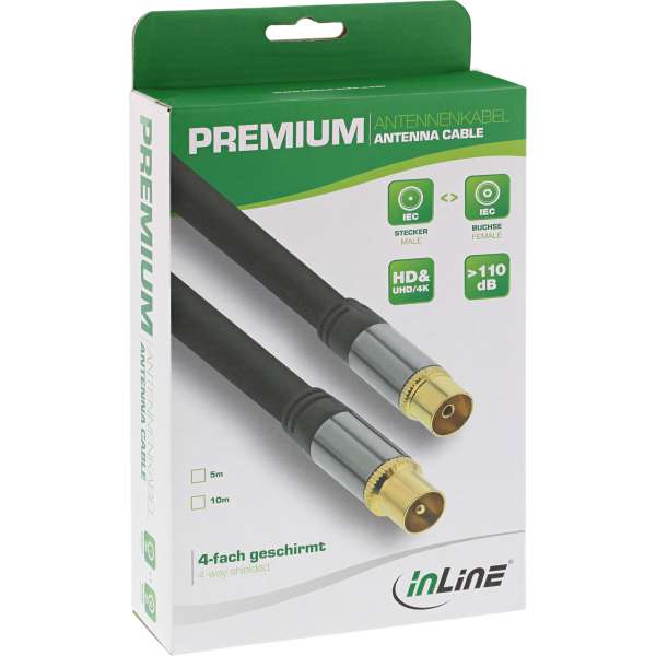 InLine Premium Antennenkabel - 4x geschirmt - >110dB - schwarz - 10m