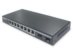 DIGITUS 8-Port Gigabit PoE Netzwerkswitch, Desktop, L2 managed, 2 Uplinkports, SFP, 86 W, af/at