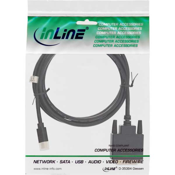 InLine Mini DisplayPort zu DVI Konverter Kabel - schwarz - 2m