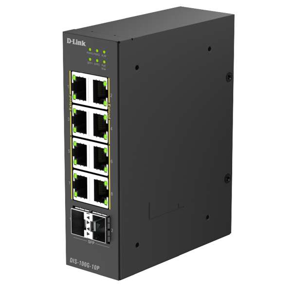 D-Link DIS 100G-10P - Switch - industriell - unmanaged - 8 x 10/100/1000 (PoE)
