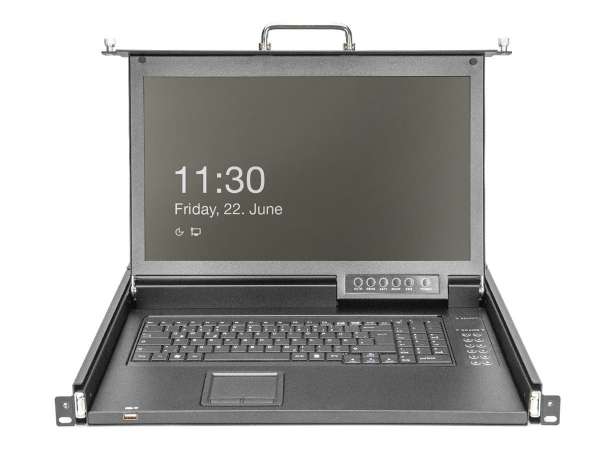 DIGITUS Modulare HD LCD KVM Konsole mit 17" TFT, 1-Port VGA KVM Anschluss, Touchpad, US Tastaturlayo