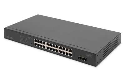 DIGITUS 24-Port Gigabit Netzwerkswitch, 19 Zoll, unmanaged, 2 Uplink Ports, SFP