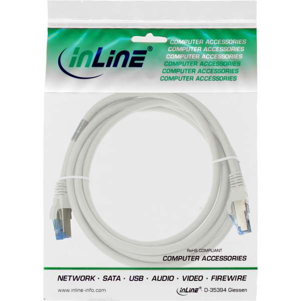 InLine Patchkabel - S/FTP (PiMf) - Cat.6A - halogenfrei - weiß - 0,5m