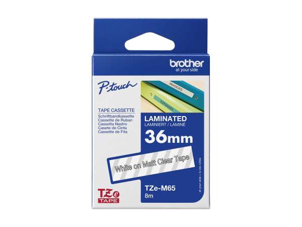 Brother TZe-M65 - Matt - Klebstoff - weißer Druck auf matter transparenter Folie - Rolle (3,6 cm x 8