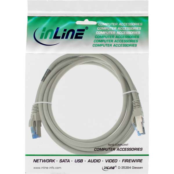 InLine Patchkabel - S/FTP (PiMf) - Cat.6A - halogenfrei - grau - 0,5m