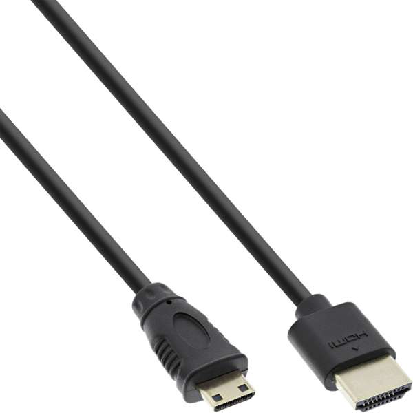 InLine HDMI Superslim Kabel A an C - HS mit Eth. - Premium - schwarz / gold - 1,8m