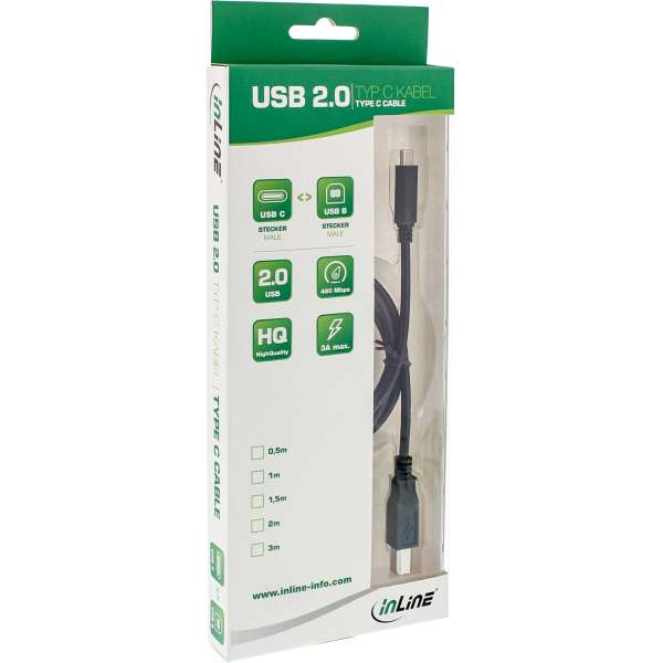 InLine USB 2.0 Kabel - USB-C Stecker an USB-B Stecker - schwarz - 3m