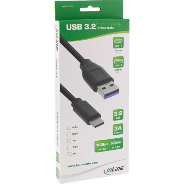 InLine USB 3.2 Gen.1x2 Kabel - USB-C Stecker an A Stecker - schwarz - 1m