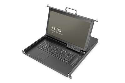 DIGITUS Modulare HD LCD KVM Konsole mit 17" TFT, 16-Port VGA KVM Anschluss, Touchpad, deutsches Tast