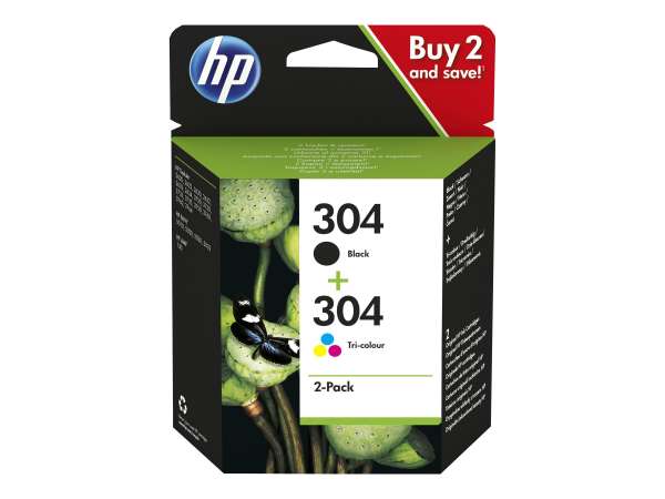 HP 304 - 2er-Pack - pigmentiertes Schwarz, Farbe (Cyan, Magenta, Gelb)
