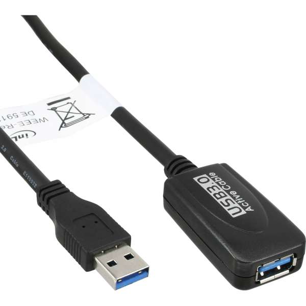 InLine USB 3.2 Gen.1 Aktiv-Verlängerung - Stecker A an Buchse A - schwarz - 5m