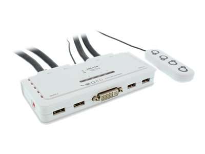InLine KVM Switch - 4-fach - DVI-D - USB - mit Audio - integr. Kabel