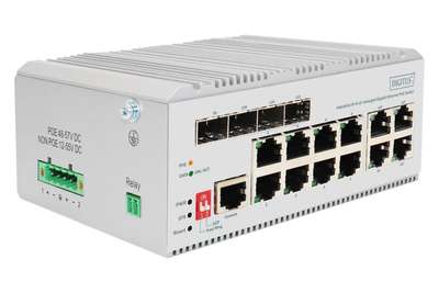 DIGITUS 8 Port Gigabit Ethernet Netzwerk PoE Switch, Industrial, L2 managed, 4 SFP Uplink