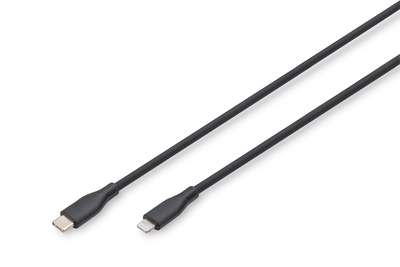 DIGITUS Lightning Silikon Anschlusskabel, USB-C - Lightning, 1m, schwarz