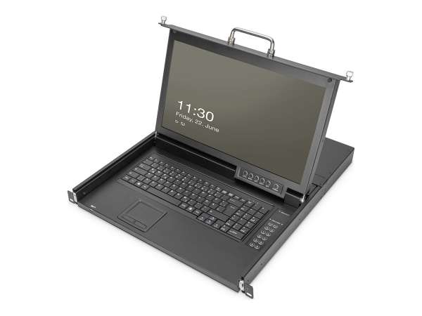 DIGITUS Modulare HD LCD KVM Konsole mit 17" TFT, 8-Port VGA KVM Anschluss, Touchpad, US Tastaturlayo