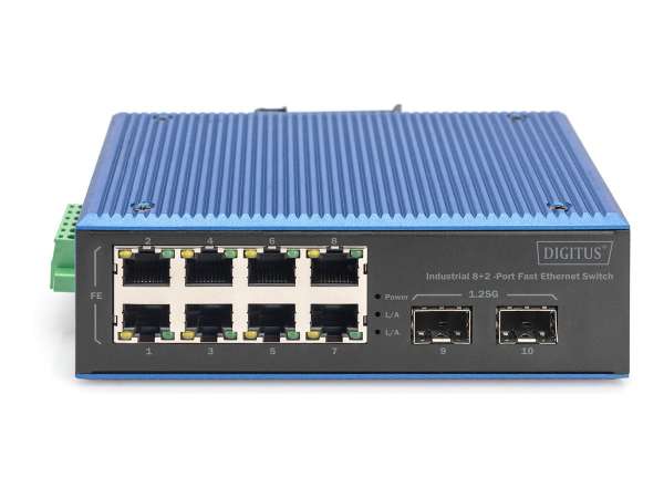 DIGITUS Industrieller 8+2-Port Fast Ethernet Switch