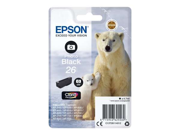 Epson 26 - 4.7 ml - Photo schwarz - original