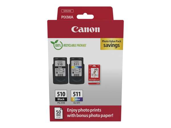Canon PG-510/CL-511 Photo Paper Value Pack - Glänzend - 2er-Pack - Schwarz, Farbe (Cyan, Magenta, Ge