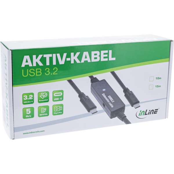 InLine USB 3.2 Gen.1 Aktiv-Kabel - USB-C Stecker an USB-C Stecker - schwarz - 15m