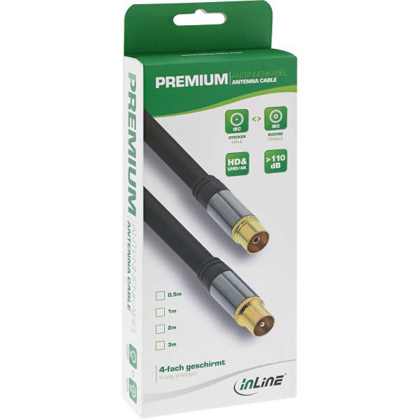InLine Premium Antennenkabel - 4x geschirmt - >110dB - schwarz - 0,5m