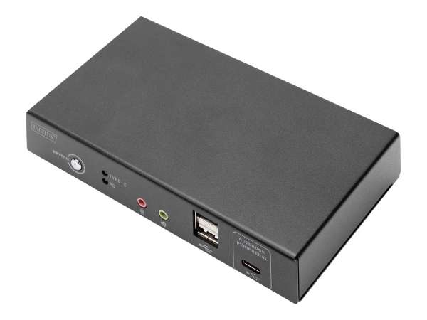 DIGITUS KVM-Switch, 2-Port, 4K30Hz, USB-C/USB/HDMI in, HDMI out, Netzwerk