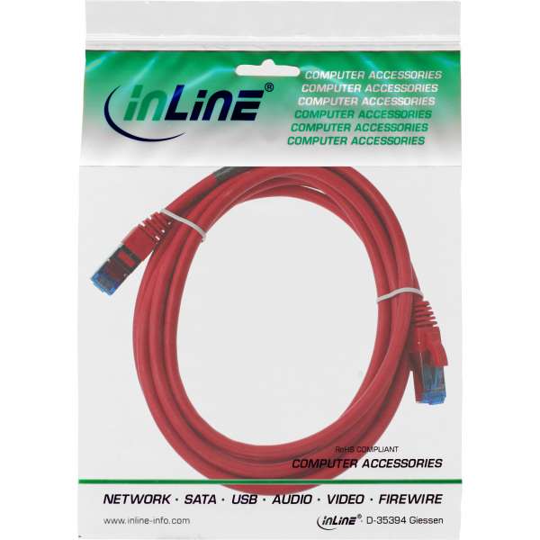 InLine Patchkabel - S/FTP (PiMf) - Cat.6A - halogenfrei - rot - 5m