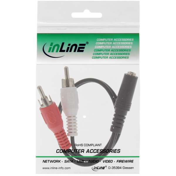 InLine Cinch/Klinke Kabel - 2x Cinch Stecker an 3,5mm Klinke Buchse - 0,2m